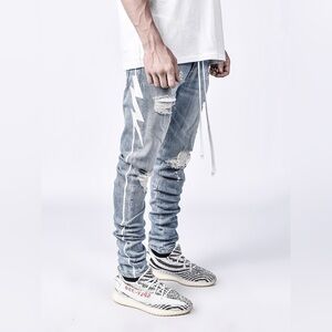 Lakenzie Lightning Bolt Denim - Light Stone Distressed 32 x 30 Medium